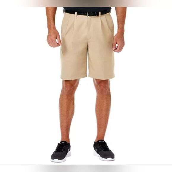 nwt Men's Cream Pleated Haggar COOL 18 PRO Shorts size 34 - Picture 1 of 4